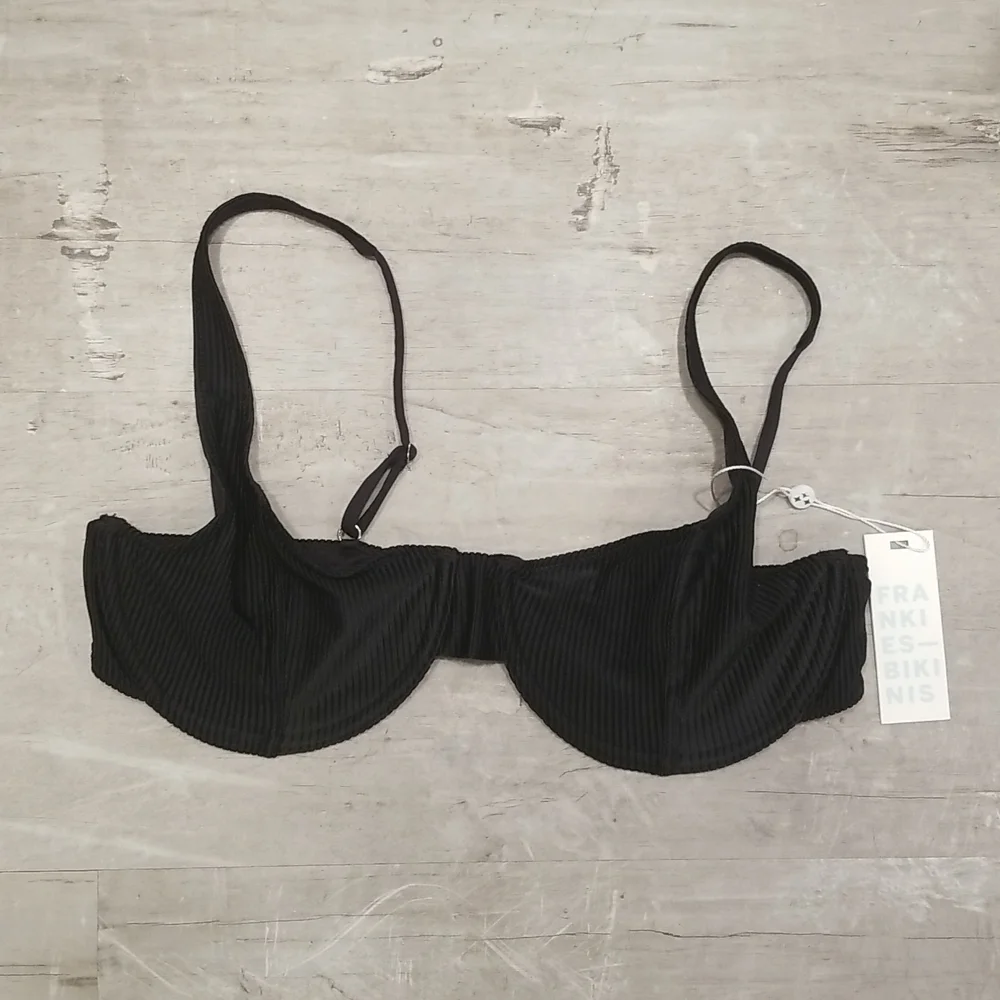 💕FRANKIE'S BIKINIS💕 Anna Ribbed Underwire Bikini Top ~ Black Large L NWT